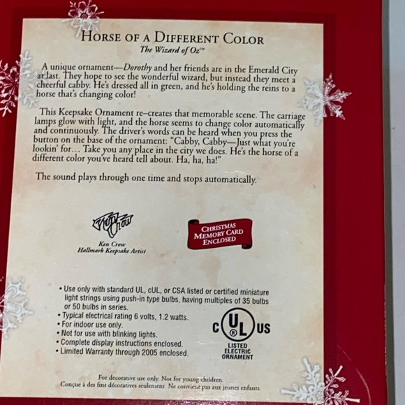 Hallmark Keepsake Oz 2002 Ornament Horse Of A Different Color Light Up Talking - Picture 11 of 11